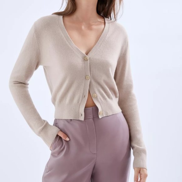 Aritzia Babaton Ruby dovetail taupe cashmere cropped cardigan - Picture 1 of 3
